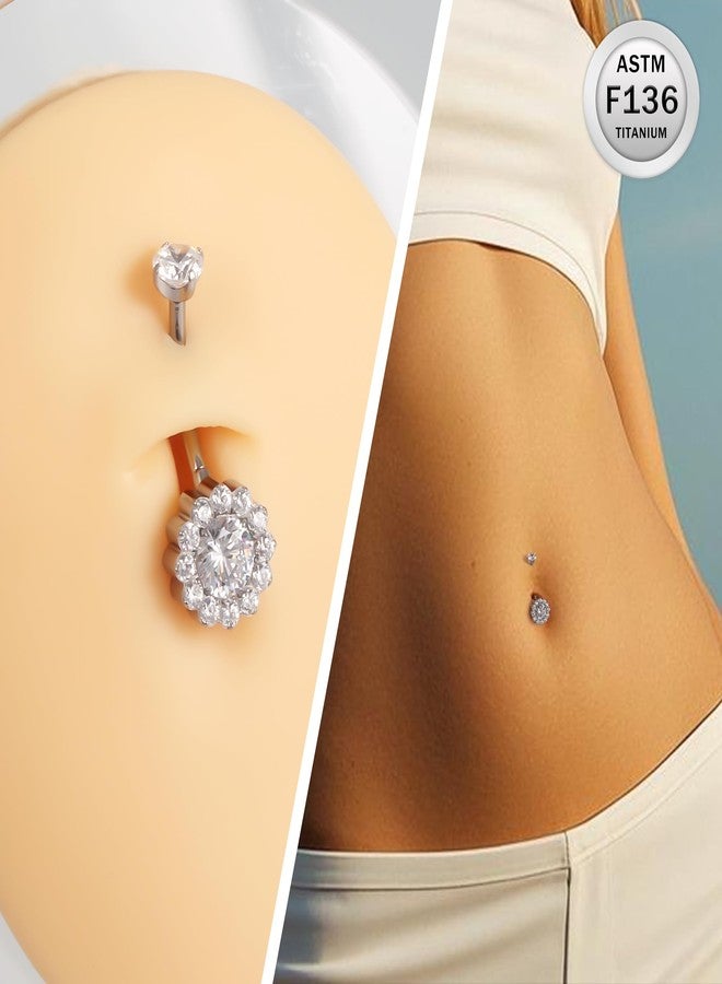 Ruifan ASTM F136 Titanium Belly Button Rings Clear Cubic Zircon Sun Hypoallergenic Internally Threaded 14G Long Navel Body Piercing Jewelry 12mm For Women Style 1# - Image 3