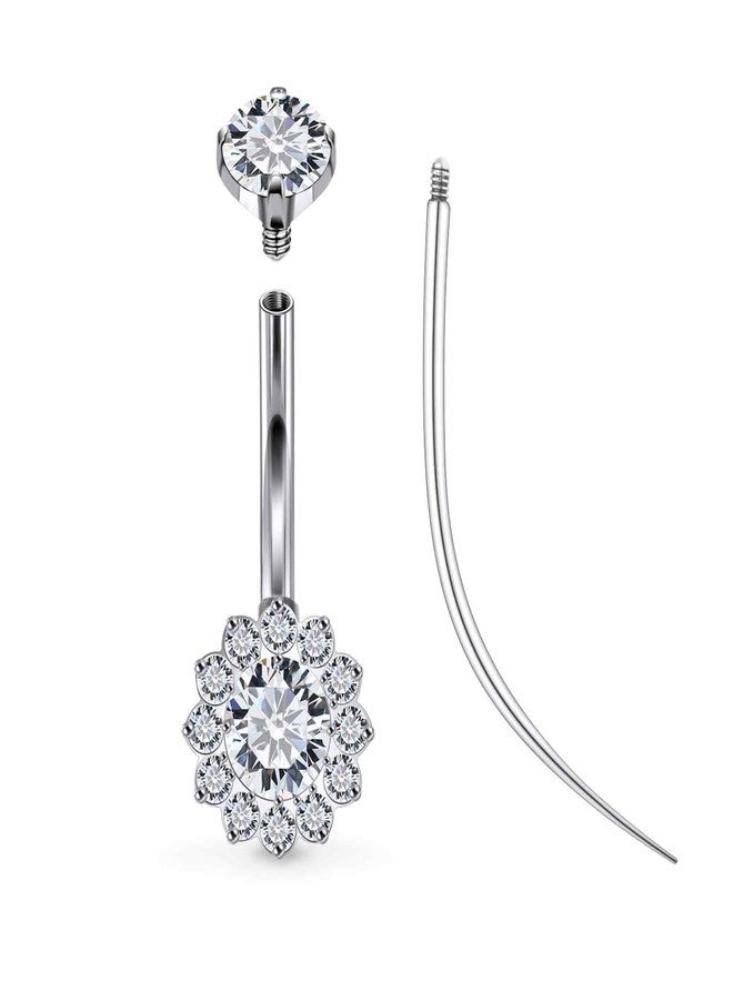 Ruifan ASTM F136 Titanium Belly Button Rings Clear Cubic Zircon Sun Hypoallergenic Internally Threaded 14G Long Navel Body Piercing Jewelry 12mm For Women Style 1# - Image 1