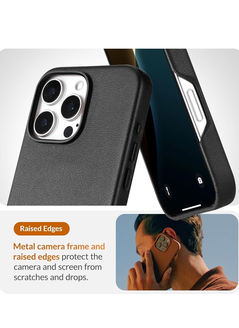 حافظة جلدية أوروبية لجهاز iPhone 16 Pro Max - ناعمة وطرية مع مرور الوقت، متوافقة مع MagSafe (أسود) - Image 4