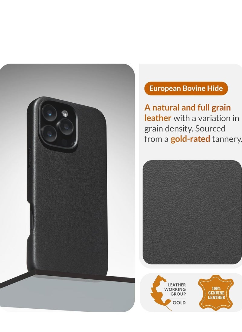 حافظة جلدية أوروبية لجهاز iPhone 16 Pro Max - ناعمة وطرية مع مرور الوقت، متوافقة مع MagSafe (أسود) - Image 3