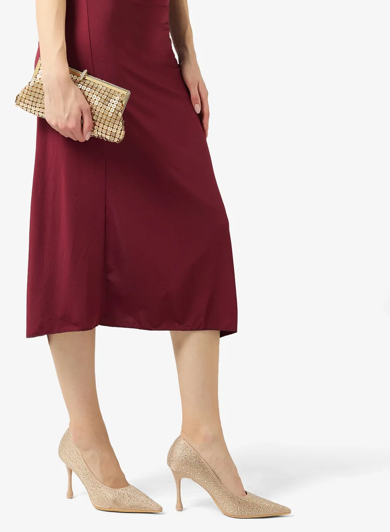 Ella Limited Edition Gold Rhinestone Covered Statement Mid Heel Pumps for Women | Best Price UAE