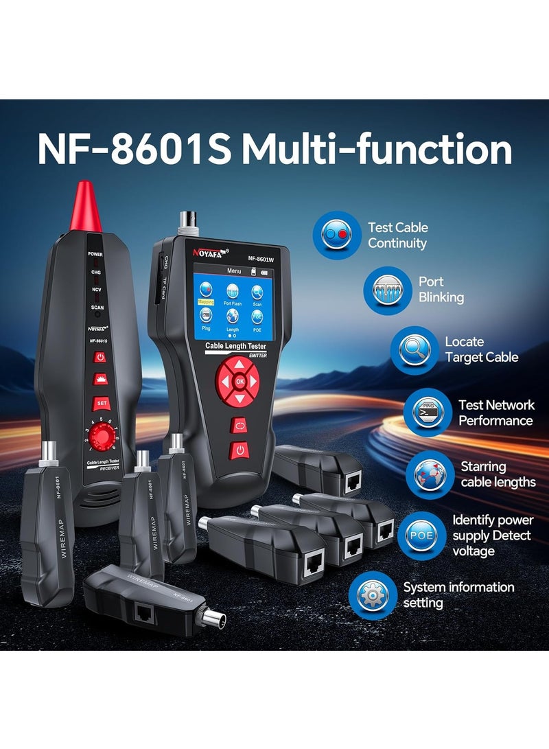 نويافا جهاز اختبار كابلات الشبكة NF-8601W، جهاز اختبار كابلات إيثرنت LAN، جهاز تتبع النغمات التشخيصية RJ45 UTP STP، جهاز اختبار طول كابلات الشبكة لـ RJ45، RJ11، BNC، PING/POE 8، جهاز تتبع أسلاك الهاتف  - Image 3