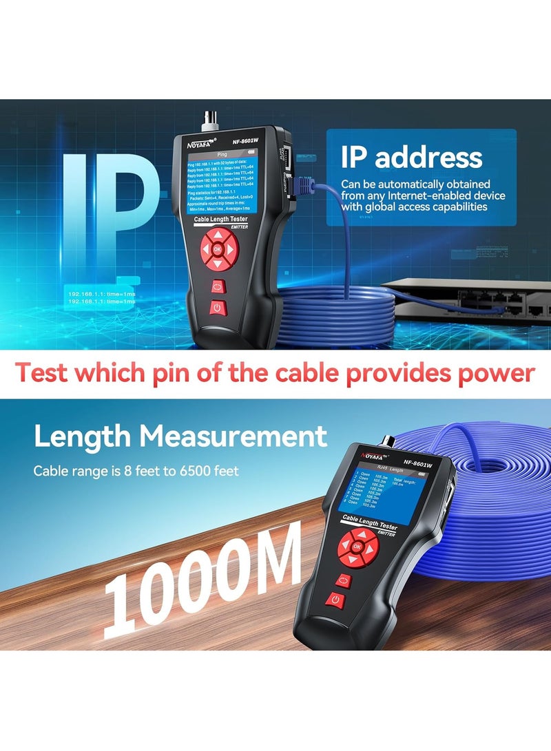 نويافا جهاز اختبار كابلات الشبكة NF-8601W، جهاز اختبار كابلات إيثرنت LAN، جهاز تتبع النغمات التشخيصية RJ45 UTP STP، جهاز اختبار طول كابلات الشبكة لـ RJ45، RJ11، BNC، PING/POE 8، جهاز تتبع أسلاك الهاتف  - Image 4