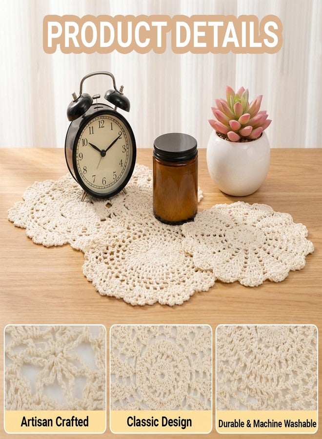 LUSTRIB 3PCS Handmade Crochet Cotton Lace Doilies for Table, Vintage French Crochet Lace Doilies 7 to 13 Inch Embroidered Oval & Round Table Mats Placemats for Dining Tea Party Wedding Home Decoration (Beige) - Image 3