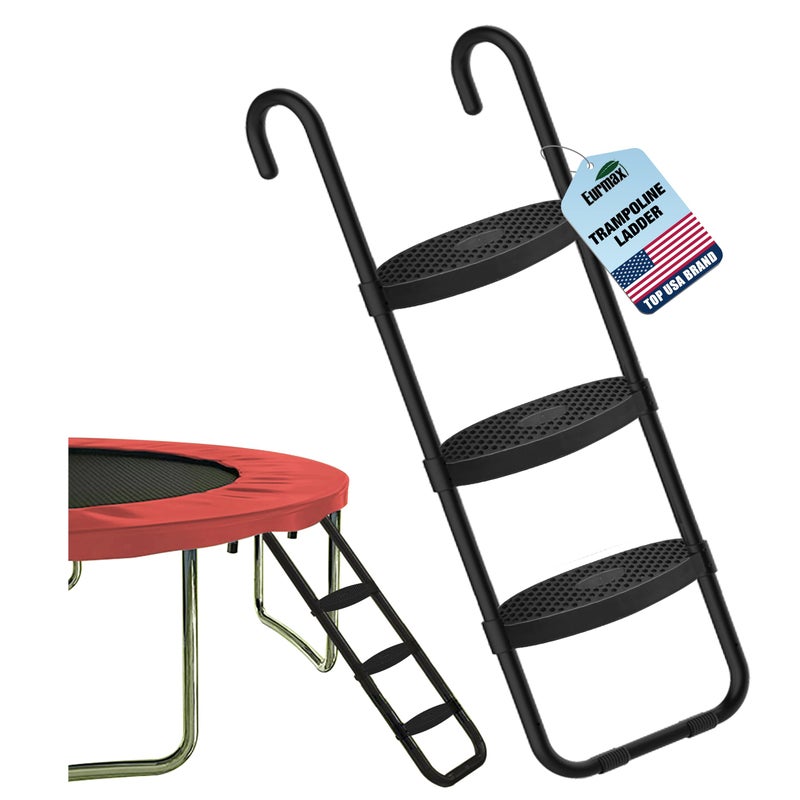 Eurmax USA Universal EasytoAssemble 3 Steps Trampoline Ladder with Horizontal and Wide Steps UV Treated Steel 220 lbs Capacity Trampoline Accessories for Children Kids