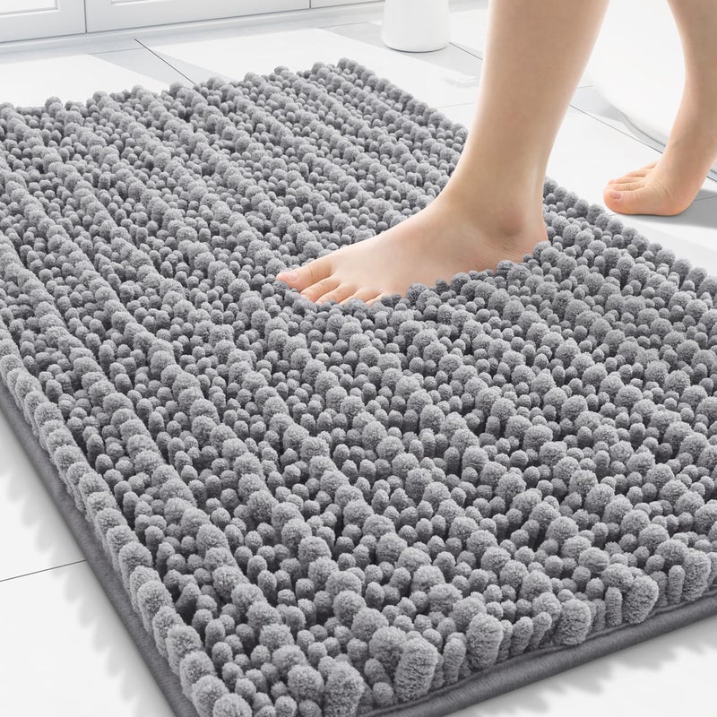 Smiry Bathroom Rugs Mat 30x20, Extra Soft Absorbent Chenille Bath Rugs, Non Slip Rubber Backing Machine Washable Quick Dry Bath Mats for Bathroom Floor, Tub, Shower, Home Decor Accessories, Grey - Image 1