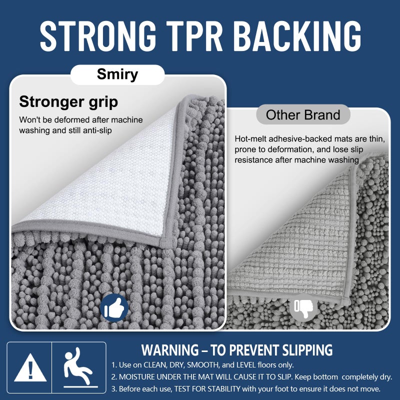Smiry Bathroom Rugs Mat 30x20, Extra Soft Absorbent Chenille Bath Rugs, Non Slip Rubber Backing Machine Washable Quick Dry Bath Mats for Bathroom Floor, Tub, Shower, Home Decor Accessories, Grey - Image 3