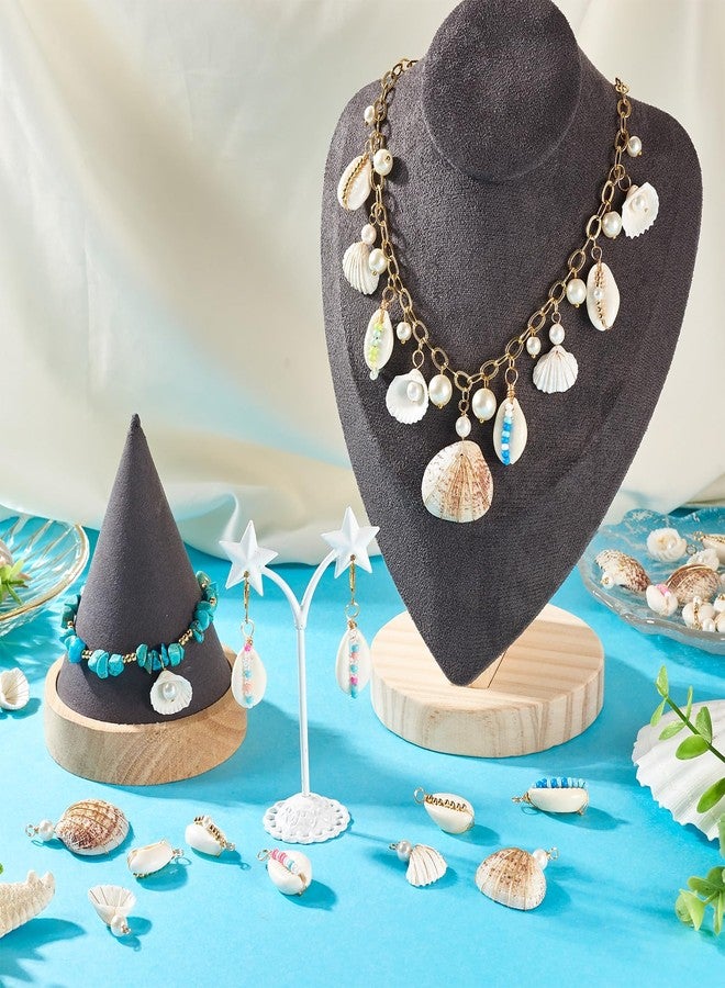BB Beadthoven Beadthoven 36pcs Golden Natural Shell Pendants Ocean Beach Seashell Charms with Pearl Beads Wire Wrapped Clam Cowrie Shell Dangle Beads with Loop for Jewelry Making DIY Necklace Earrings Supplies - Image 2