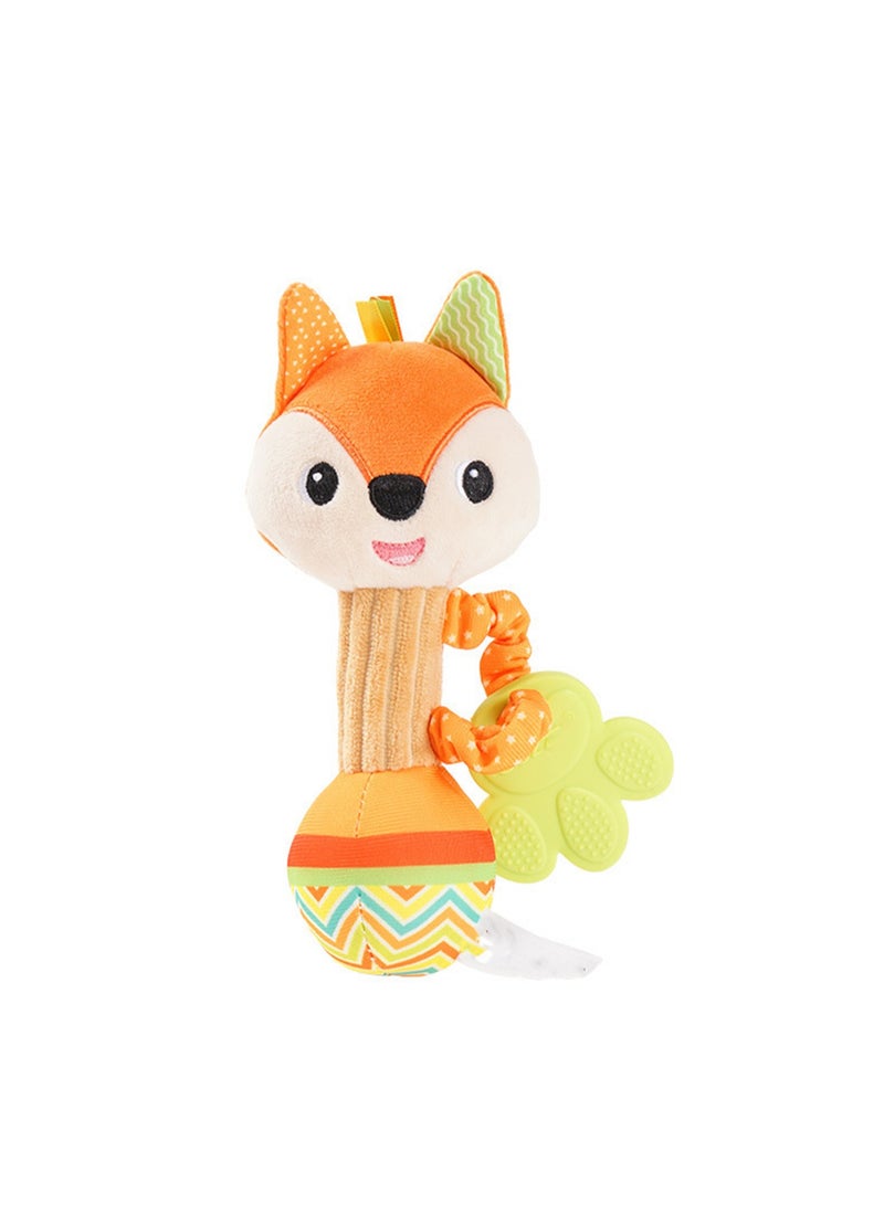 Teether Rattle Baby Toy 0-1 Years Old Educational Soothing Baby Toy Hand Grip Stick Plush Doll (Fox) - Image 1