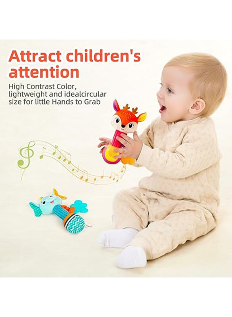 Teether Rattle Baby Toy 0-1 Years Old Educational Soothing Baby Toy Hand Grip Stick Plush Doll (Fox) - Image 4
