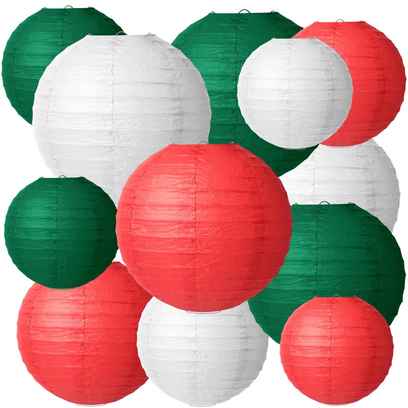 Tenare 12 Pcs Traditional Round Paper Wedding Lantern 4 Size 4 6 8 10 Inch Decorative Ball Hanging Chinese Japanese Paper Lantern for Birthday PartyRed White Green - Image 2