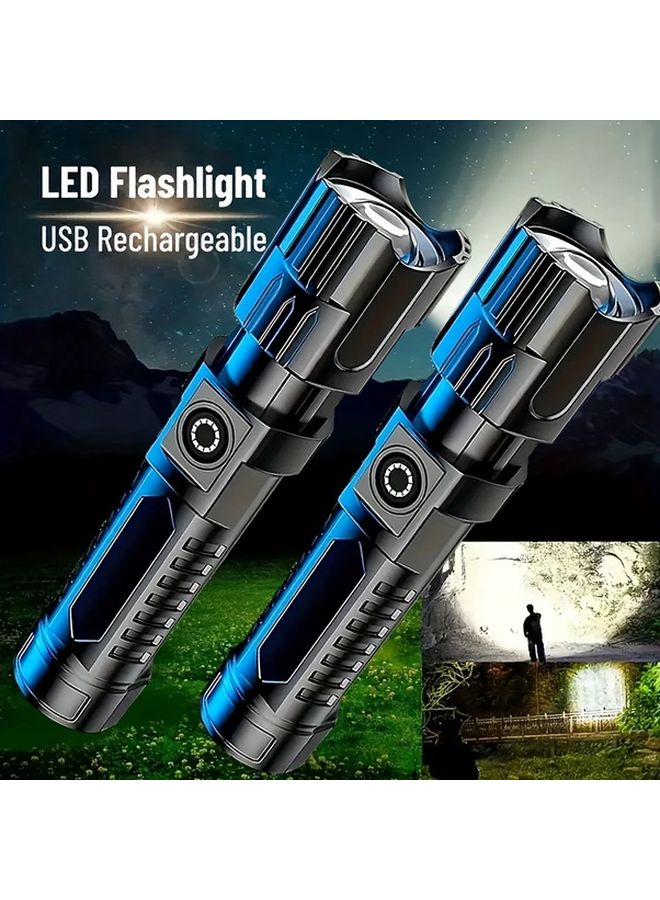 2pcs Super Bright LED Rechargeable Handheld Flashlight 350 Lumens Adjustable Zoom USB Charging - Image 1