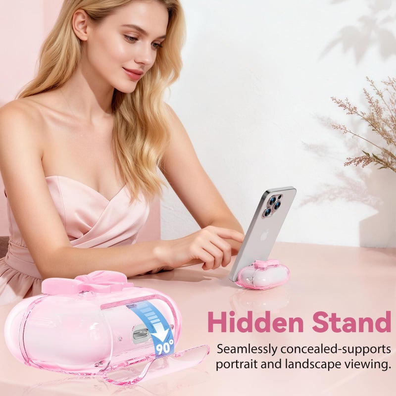 Joremx for Airpods Pro 3 Case Pink 2025 with Safety Lock & Phone Stand, 3D Bow Clear iPod Pro 3 Cases with Cute Keychain & Cleaning Kit, Soft TPU Cover for AirPods Pro 3rd Generation Case Girls Women - Image 4