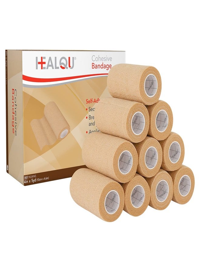 HEALQU لفافة ضمادة لاصقة ذاتية HEALQU - 4" × 5 ياردة، 12 لفة شريط متماسك للرياضة والأنشطة الرياضية - شريط طبي لاصق ذاتي، مرن، ضمادات مطاطية مقاومة للماء للمعصم والكاحل، لف للكلاب - Image 1