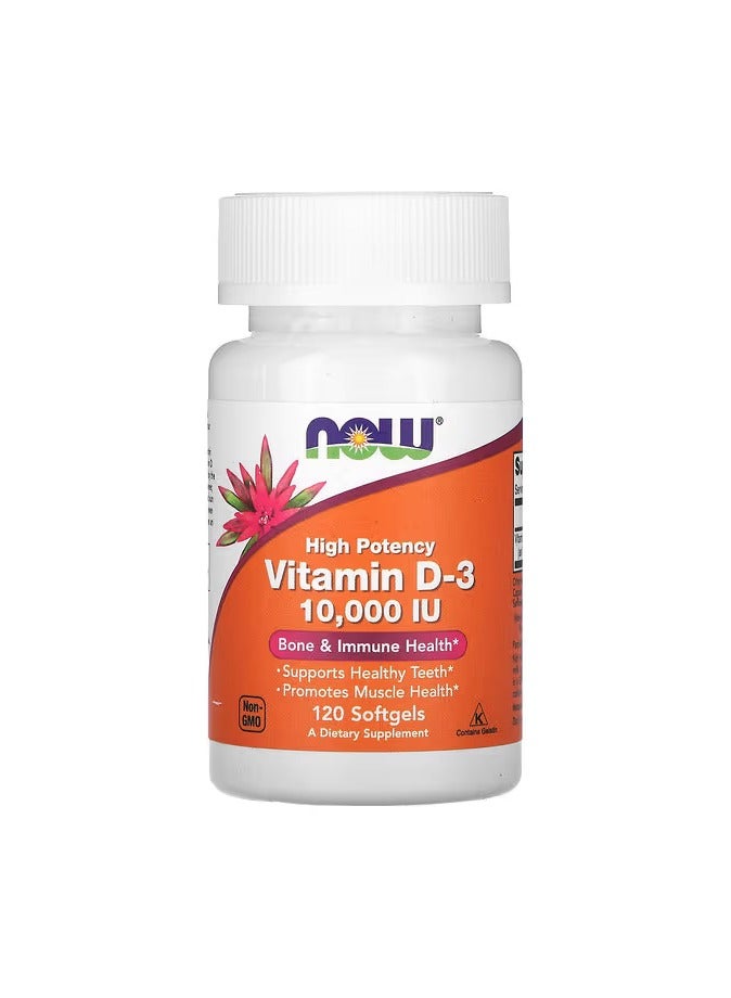 NOW Foods, Vitamin D-3, High Potency , 10,000 IU, 120 Softgels - Image 1