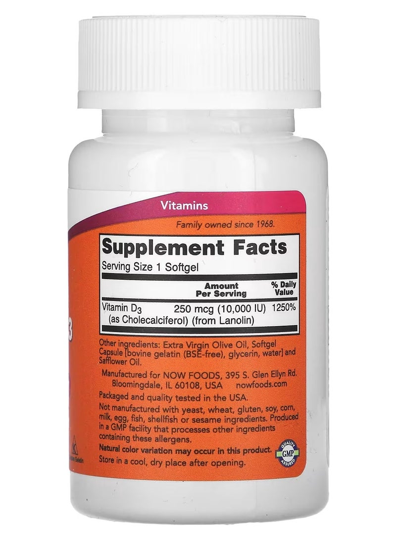 NOW Foods, Vitamin D-3, High Potency , 10,000 IU, 120 Softgels - Image 2