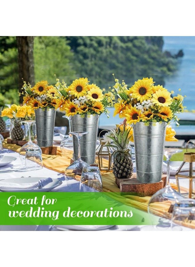 Chumia - 6 Pcs 12In Galvanized Metal Vase With Handle Metal Planter Galvanized Bucket Metal Bucket Decor Flower Bucket Home Farmhouse Vase Table Centerpiece Decoration For Wedding Floral Arrangement (Silver) - Image 1