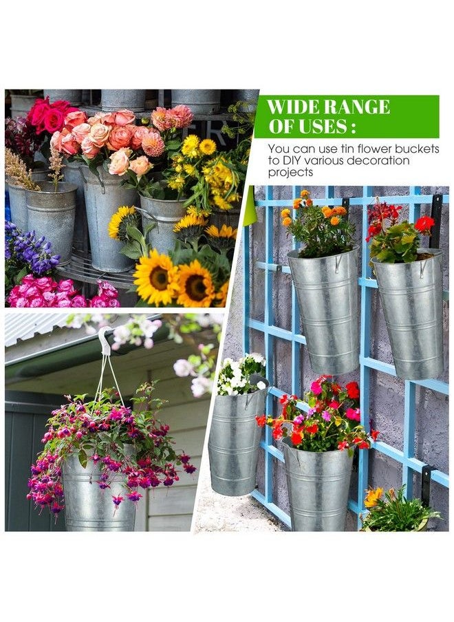 Chumia - 6 Pcs 12In Galvanized Metal Vase With Handle Metal Planter Galvanized Bucket Metal Bucket Decor Flower Bucket Home Farmhouse Vase Table Centerpiece Decoration For Wedding Floral Arrangement (Silver) - Image 1