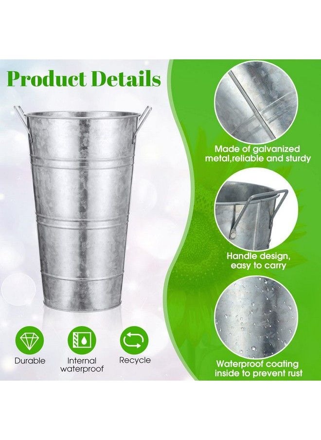 Chumia - 6 Pcs 12In Galvanized Metal Vase With Handle Metal Planter Galvanized Bucket Metal Bucket Decor Flower Bucket Home Farmhouse Vase Table Centerpiece Decoration For Wedding Floral Arrangement (Silver) - Image 1