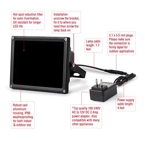 Tendelux 200ft Long Range IR Illuminator | BI18 90° LED Outdoor IR Flood Light for Security Camera (w/Power Adapter) - Image 3