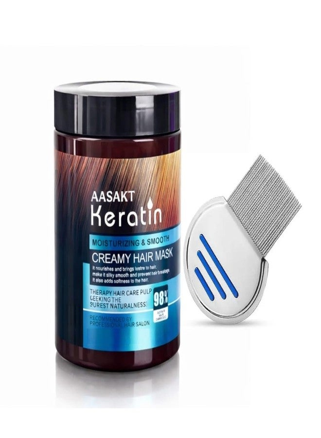 Aasakt Keratin Creamy Hair Mask, Deep Conditioning Treatment with Nit and Lice Comb, Moisturizing and Smoothing, 100g - Image 1