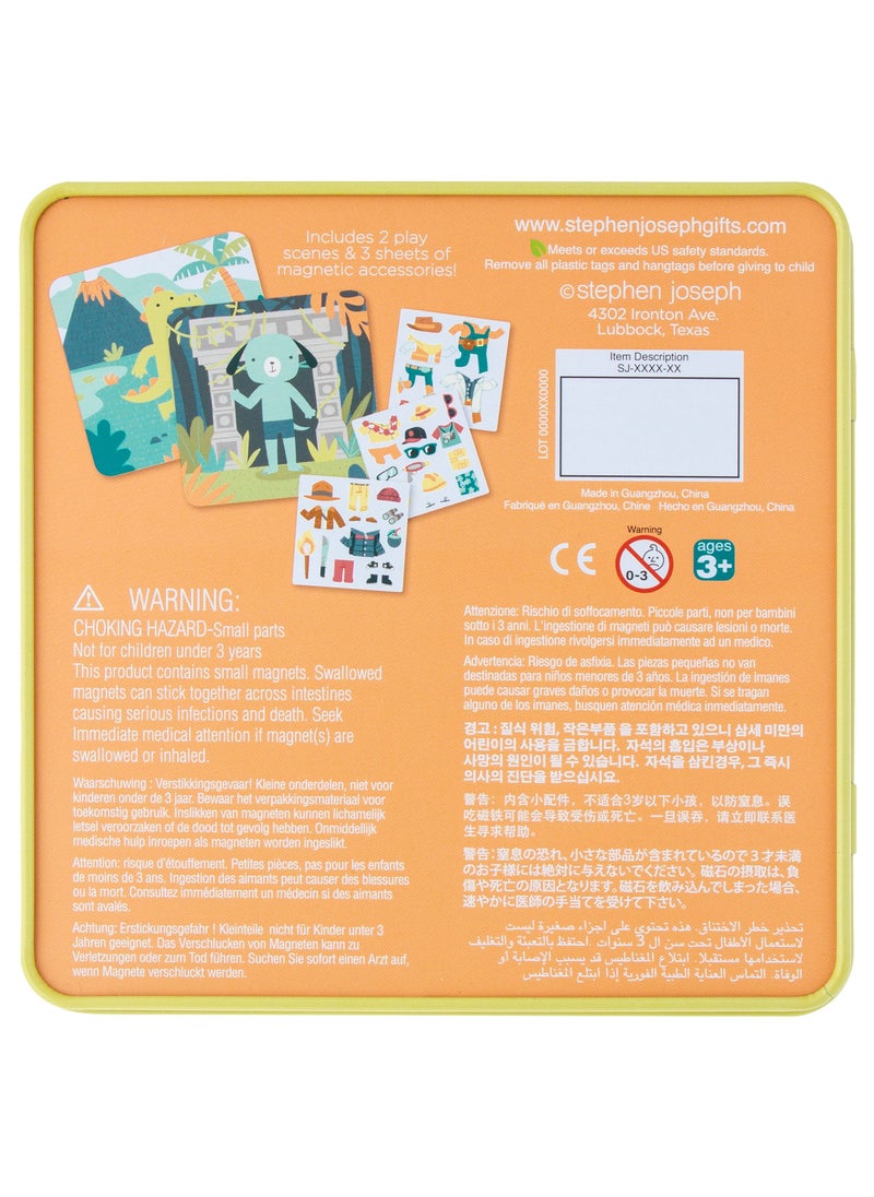 Stephen Joseph - Kids Travel Tin Magnetic Dress Up Doll	Dino and Dog - Image 1