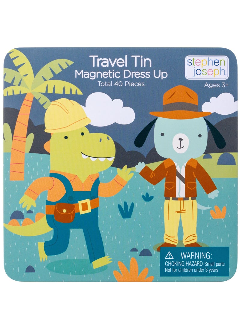 Stephen Joseph - Kids Travel Tin Magnetic Dress Up Doll	Dino and Dog - Image 1