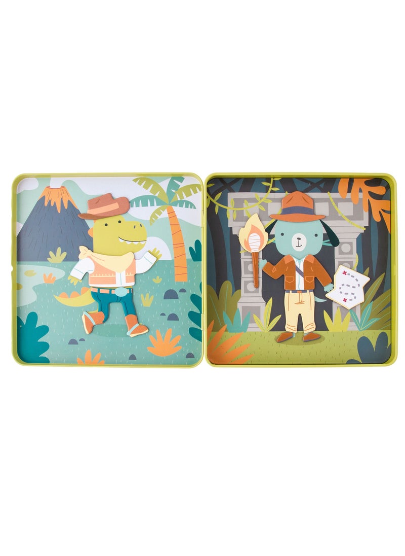 Stephen Joseph - Kids Travel Tin Magnetic Dress Up Doll	Dino and Dog - Image 1