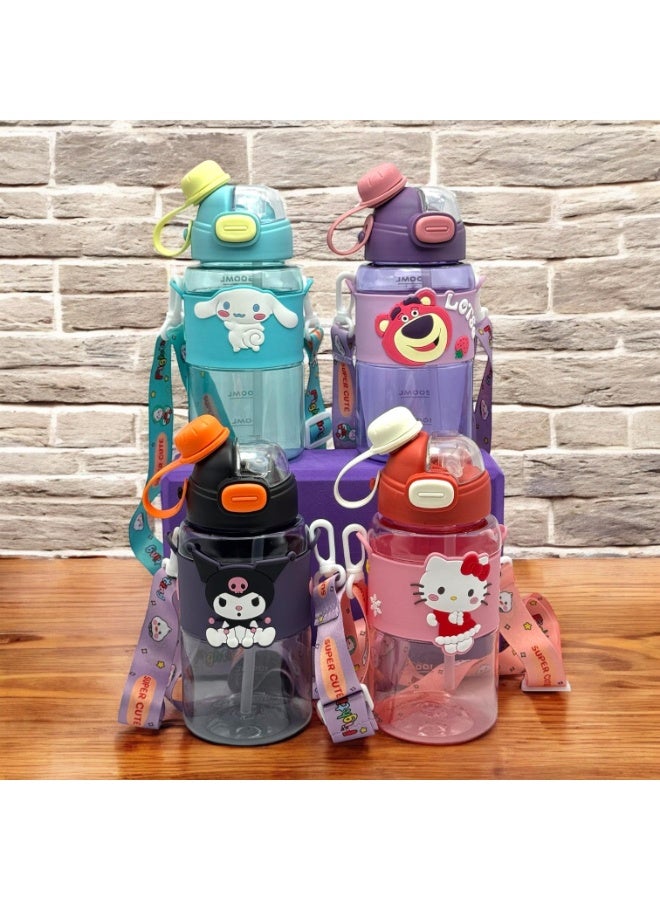 QSHOP QSHOP® Kids Bottle 600ml – 2 Drinking Outlets (Straw + Regular Mouth) – Safe and Easy to Use Design – with Carrying Shoulder Strap – Suitable for School, Trips, Workout  - Image 2