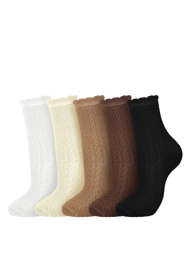 SYOSI 5 Pairs Ruffle Socks Ankle Soft Crew Socks Cute Frilly Lace Socks Macaron Plush Socks Cotton Socks for Girls Women - Image 1