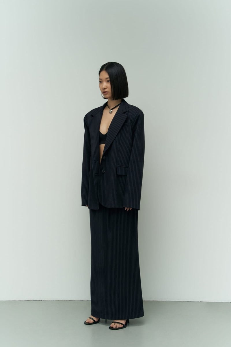 Mai Collection Bruno Striped Navy Blue Blazer  - Image 3