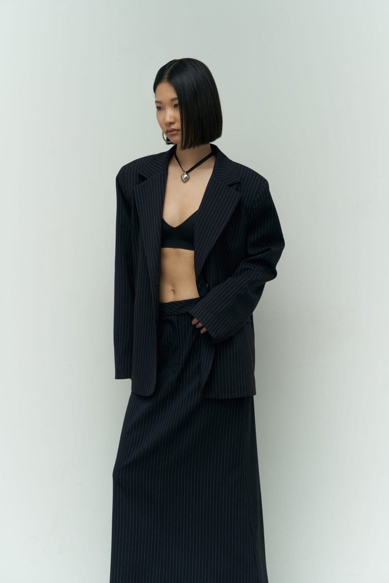 Mai Collection Bruno Striped Navy Blue Blazer  - Image 1