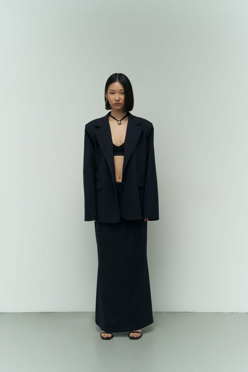 Mai Collection Bruno Striped Navy Blue Blazer  - Image 2