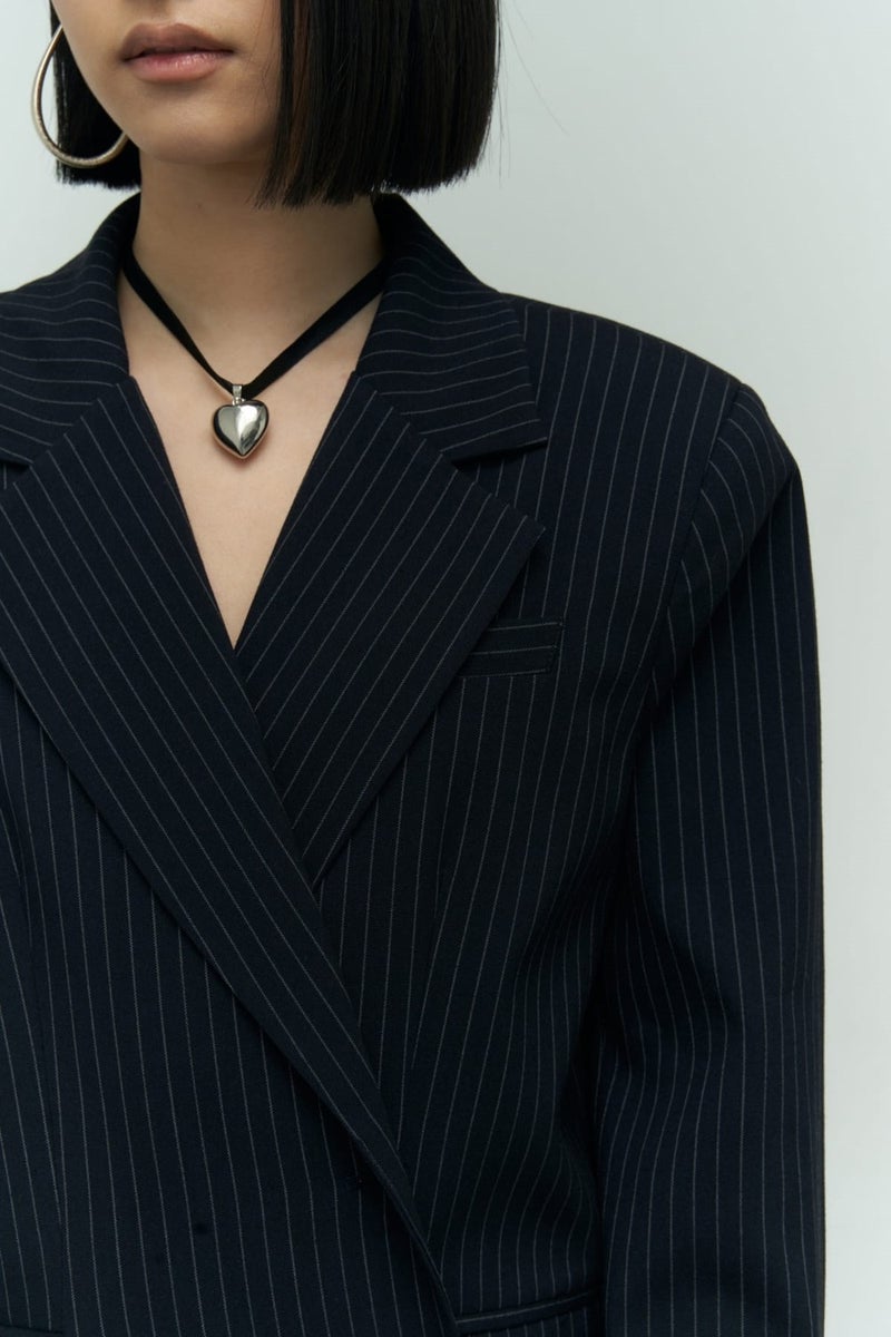 Mai Collection Bruno Striped Navy Blue Blazer  - Image 5