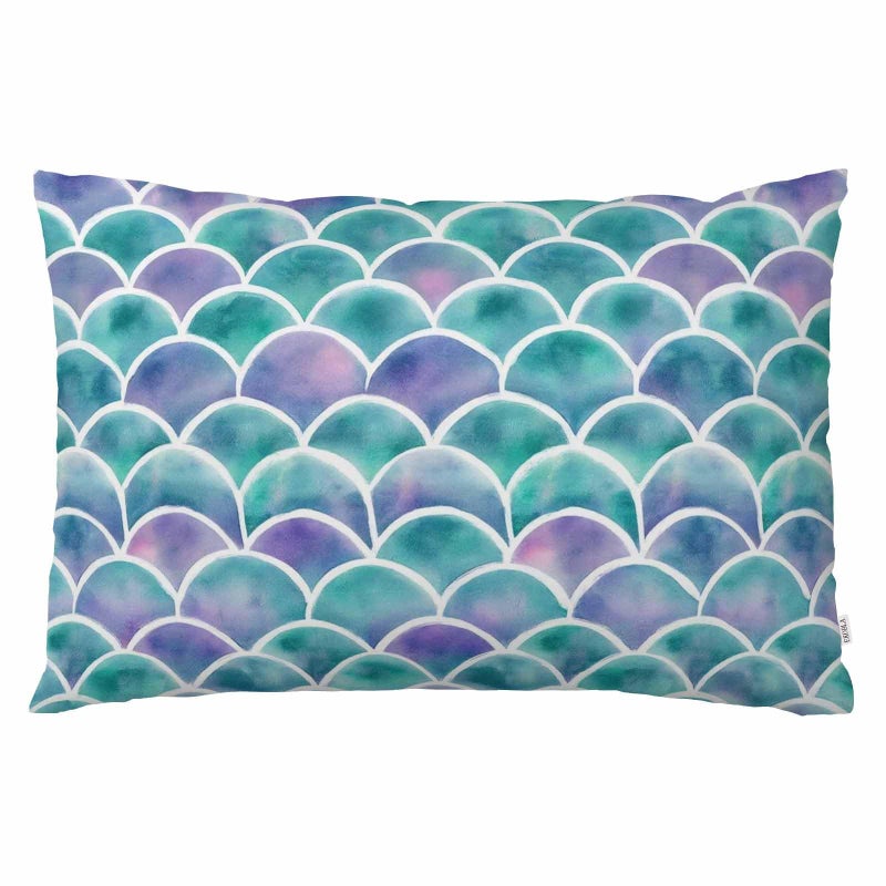 EKOBLA Throw Pillow Cover Watercolor Mermaid Scale Beautiful Fairy Fish Tail Colorful Seamless Pattern Decor Lumbar Pillow Case Cushion for Sofa Couch Bed Standard Queen Size 20x30 Inch