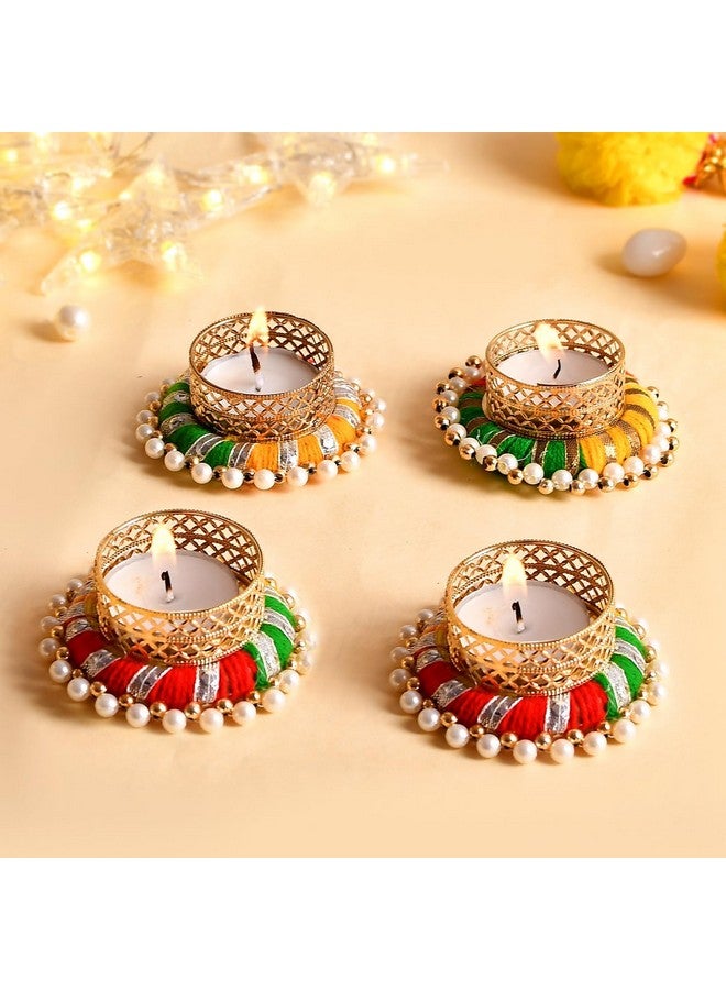 مجموعة أسيشن من 4 حوامل شموع مصممة على شكل طاووس للجانب أو وسط الطاولة لغرفة الطعام إضاءة عيد الميلاد ديكور المنزل هدايا ديوالي نافراتري دوسهرا ديا لتزيين المنزل (تصميم 3)