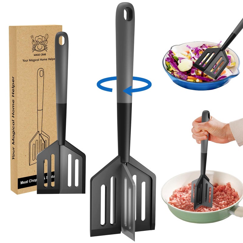 Mage Crab Meat Chopper, Heat Resistant Meat Masher for Hamburger, Ground Beef Smasher, Non Stick Mix Ground Chopper, Mix and Chop Potato Masher Tool 2in1 Twist Design - Image 1