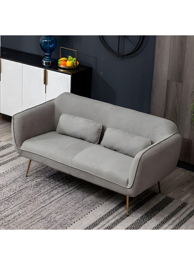 Ripple FURNITURE UAE Homes Modern Velvet Sofa, 2-Seater with Gold Metal Legs, Light Grey - Image 1