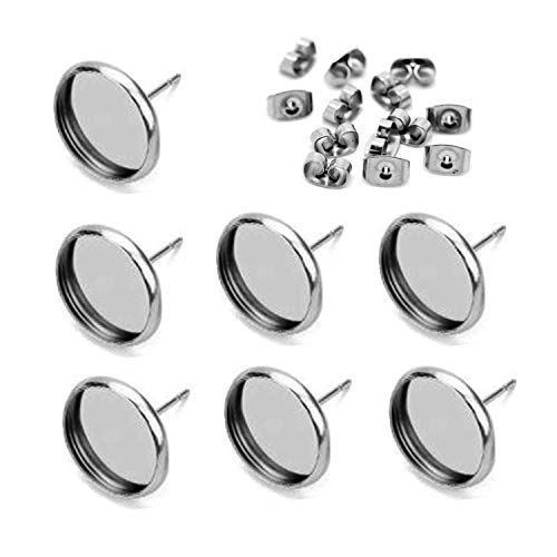 iloveDIYbeads 40pcs 12mm Stainless Steel Blank Stud Earring Bezel Setting for Jewelry Making with 40pcs Surgical Steel Earring Backs DIY Findings (9851) - Image 1