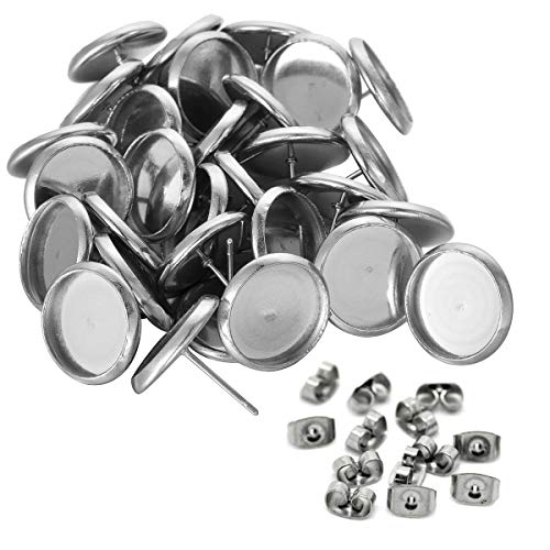 iloveDIYbeads 40pcs 12mm Stainless Steel Blank Stud Earring Bezel Setting for Jewelry Making with 40pcs Surgical Steel Earring Backs DIY Findings (9851) - Image 2