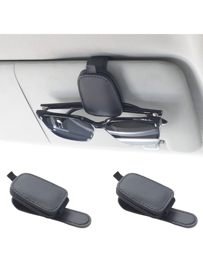 Sunglass Holder for Car, Magnetic Leather Sunglasses Holder and Ticket Card Clip, Car Visor Accessories, 2 Packs (Black) - Image 1