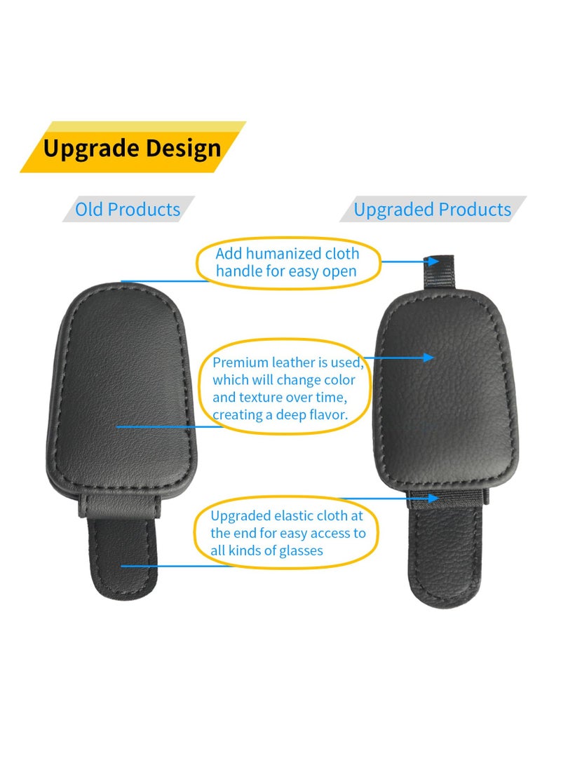 Sunglass Holder for Car, Magnetic Leather Sunglasses Holder and Ticket Card Clip, Car Visor Accessories, 2 Packs (Black) - Image 2