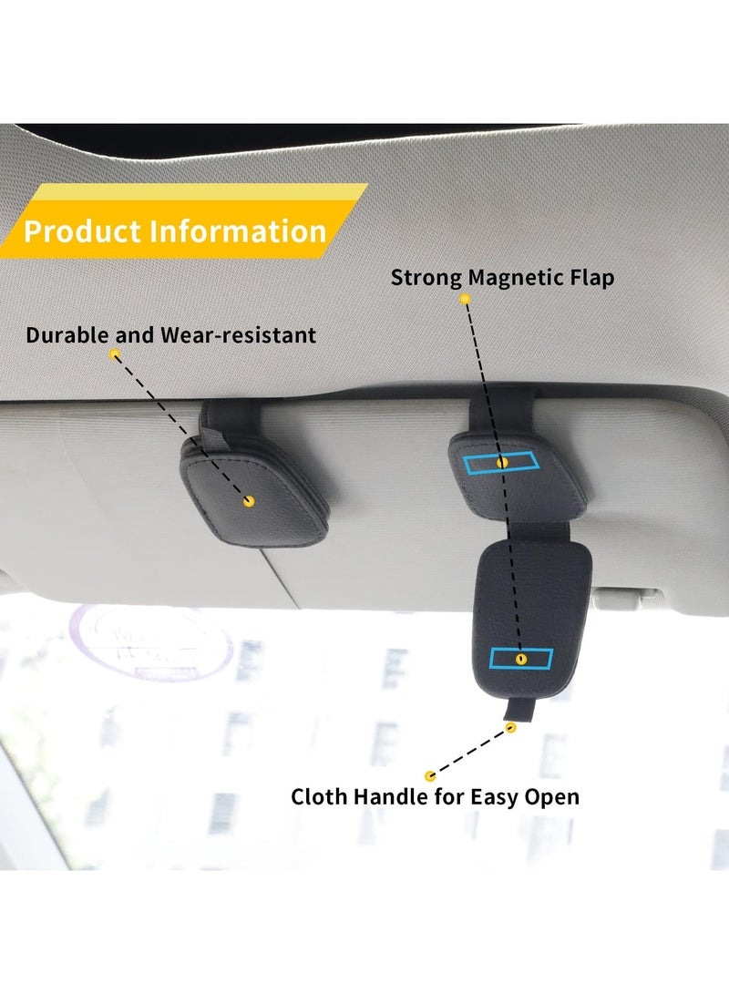 Sunglass Holder for Car, Magnetic Leather Sunglasses Holder and Ticket Card Clip, Car Visor Accessories, 2 Packs (Black) - Image 4