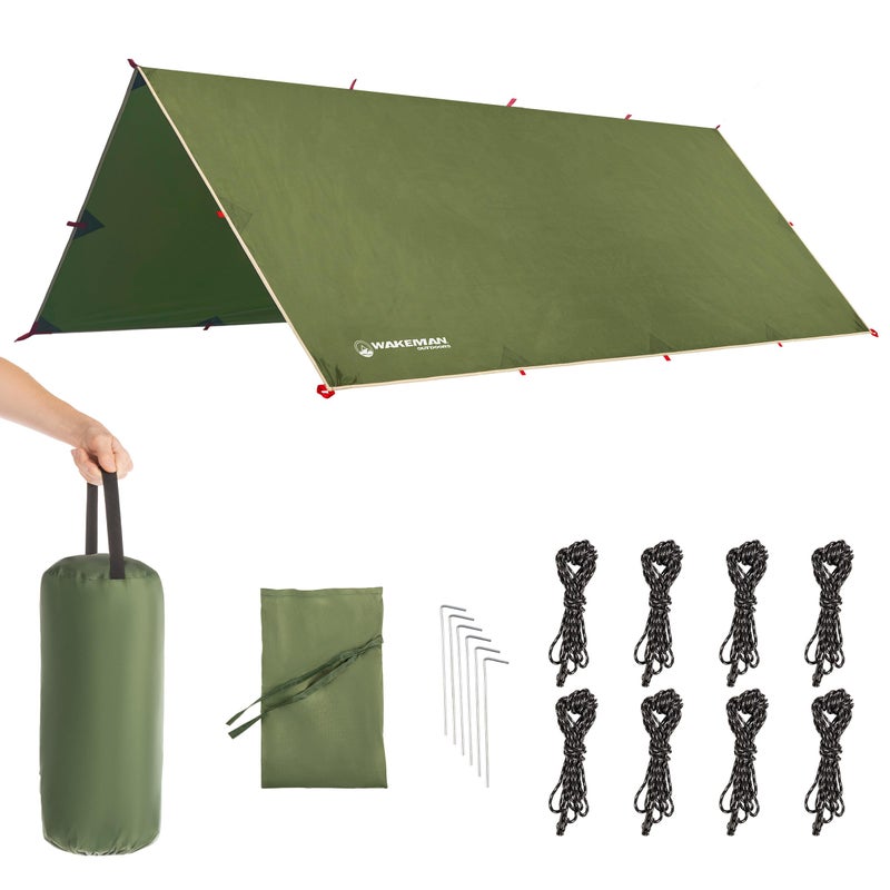 Wakeman Camping Tarp for Tent or Hammock Rain Fly - 10 x 12 Tarp for Camping, Hiking, Backpacking or Portable Lightweight Survival Shelter, UV Protection and 3000mm Water Resistant by Wakeman Outdoors (Green) - Image 1