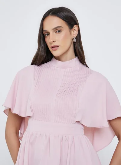 Styli Styli Pleated High Neck Cape Sleeve Blouse