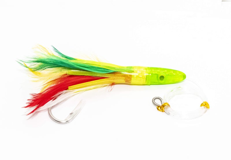Bimini Lures Set of 6 Tuna Flasher Lures, Rigged with 150 lb Leader and Ready to Go! with Black Mesh Bag - Image 2