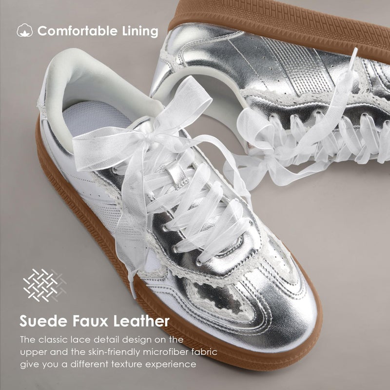 Vilanva Women's Lace Detail Fashion Sneakers Comfortable Casual Dress Sneakers with Retro Gum Sole Walking Trendy Footwear - Image 4