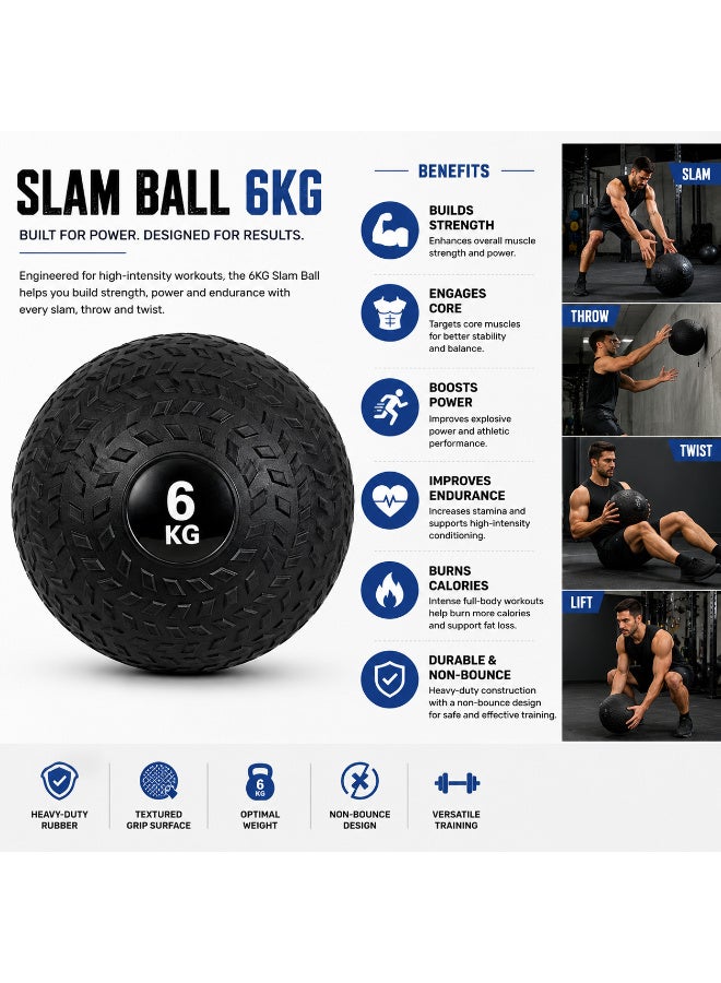 Volcan Fitness Slam Ball 6KG – Heavy Duty Non-Bounce Rubber Medicine Ball for Strength & Cross Training - Image 5