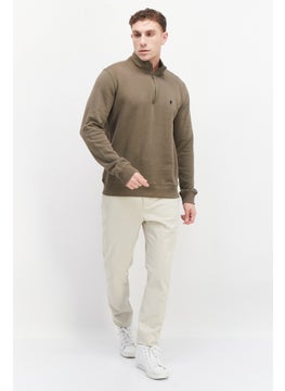 French Connection Men High Neck Long Sleeves Embroidered Logo Sweatshirt, Khaki  - Image 4