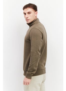 French Connection Men High Neck Long Sleeves Embroidered Logo Sweatshirt, Khaki  - Image 3